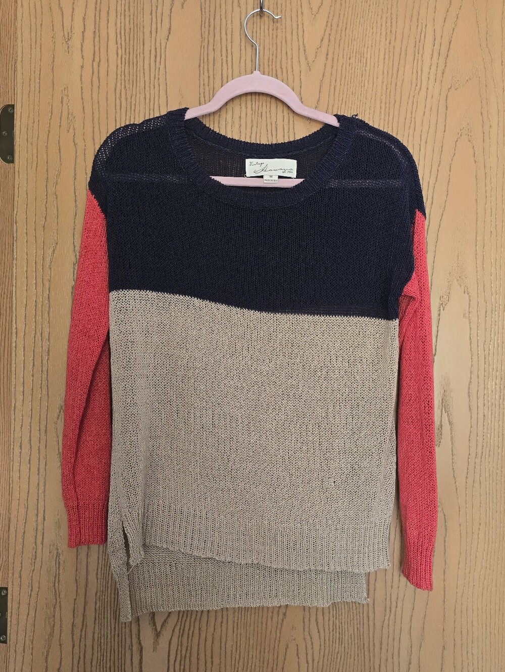 Vintage Havana Navy, Taupe & Coral Colorblock Crewneck Sweater